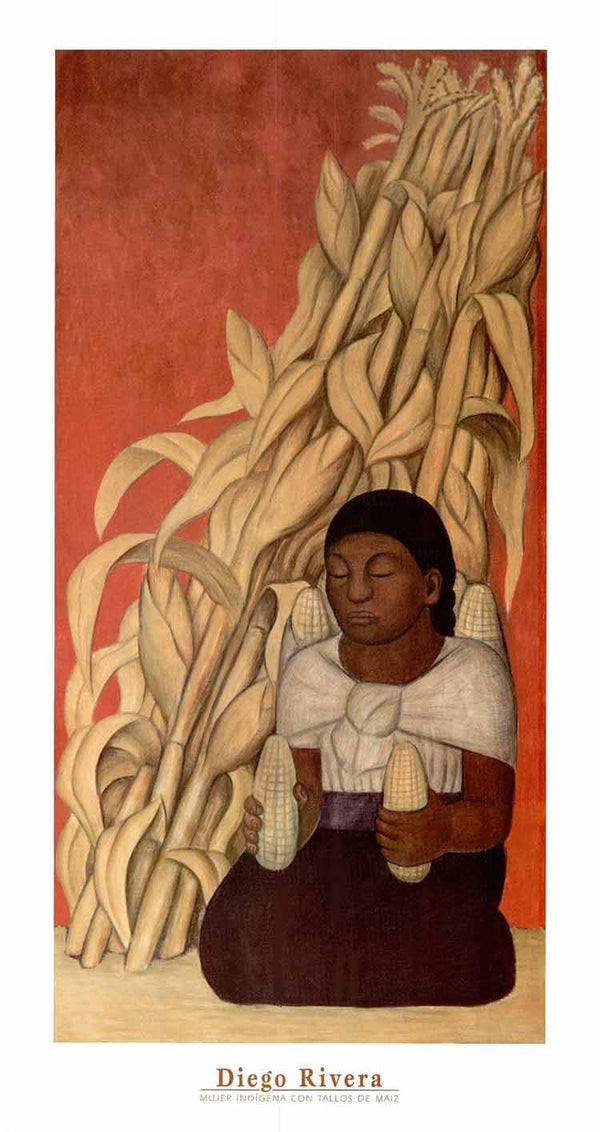 Indigenous Woman with Corn Stalks by Diego Rivera - 20 X 36 Inches (Art Print)
