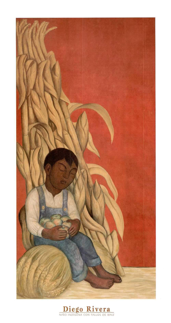 Indigenous Child with Corn Stems by Diego Rivera - 20 X 36 Inches (Art Print)