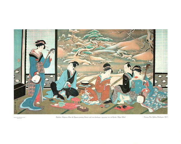 Interior and Winter Landscape by Utagawa Toyoharu - 22 X 28 Inches (Art Print)