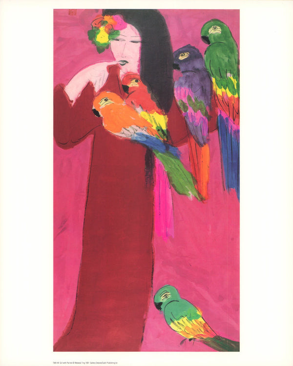 Girl with Parrots, 1991 by Walasse Ting - 10 X 12 Inches (Art Print)