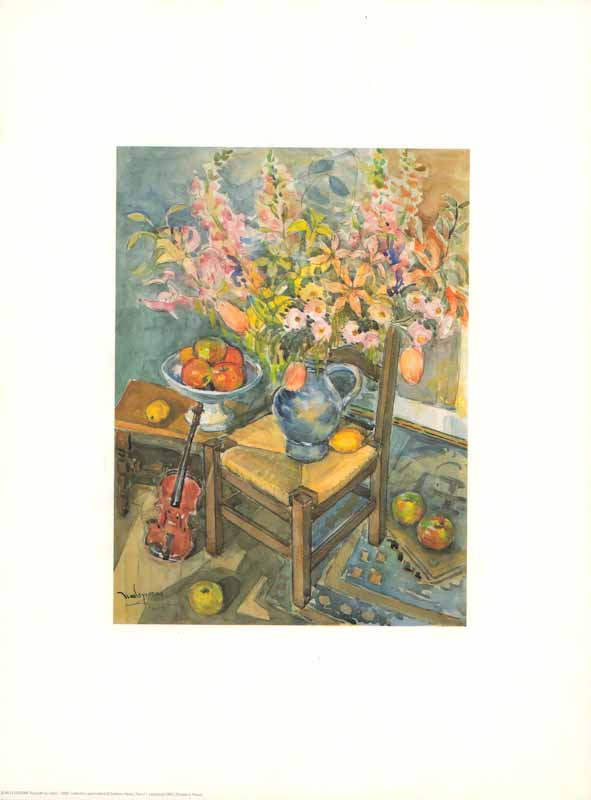 Bouquet au Violon, 1992 by Jean Leyssenne - 12 X 16 Inches (Art Print)