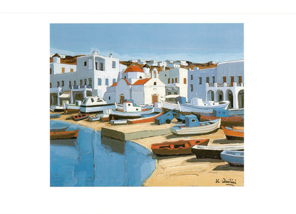 Sur le Port de Mykonos, 1993 by Jean-Claude Quilici - 12 X 16 Inches (Art Print)