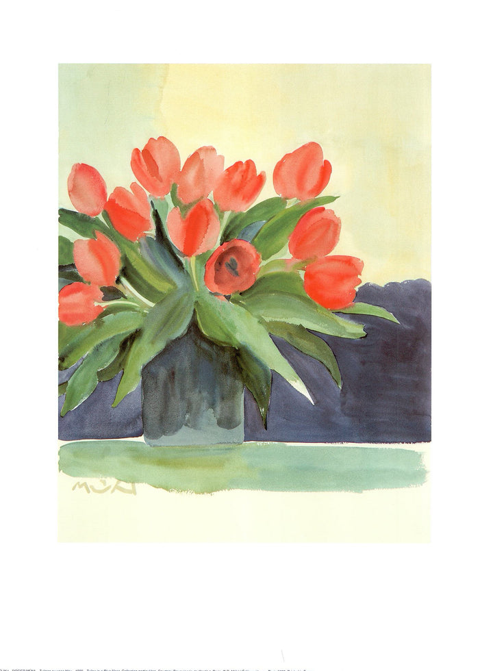 Tulipes au Vase Bleu, 1992 by Roger Muhl - 12 X 16 Inches (Art Print)