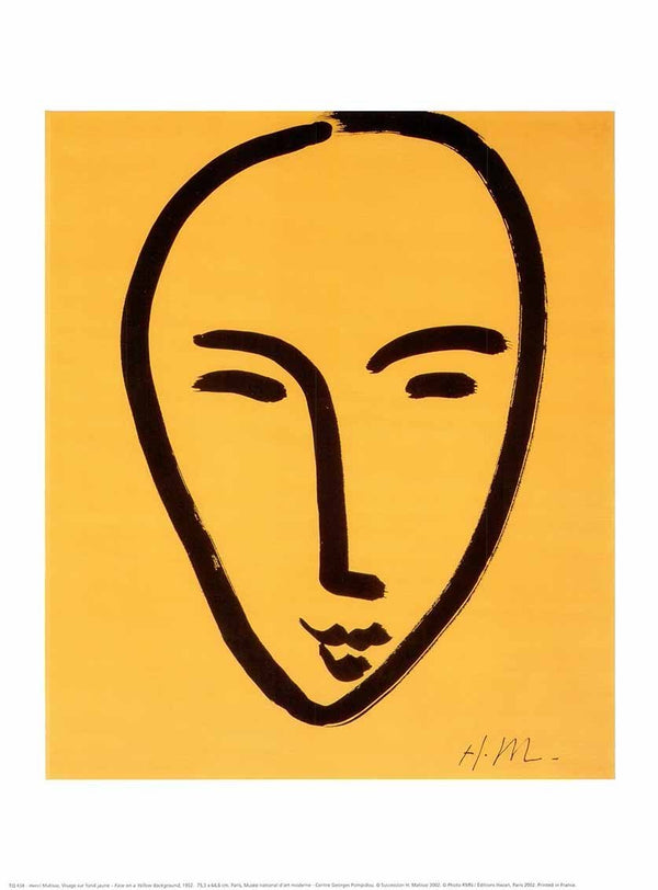 Face on a Yellow Background, 1952 by Henri Matisse - 12 X 16 Inches (Art Print)