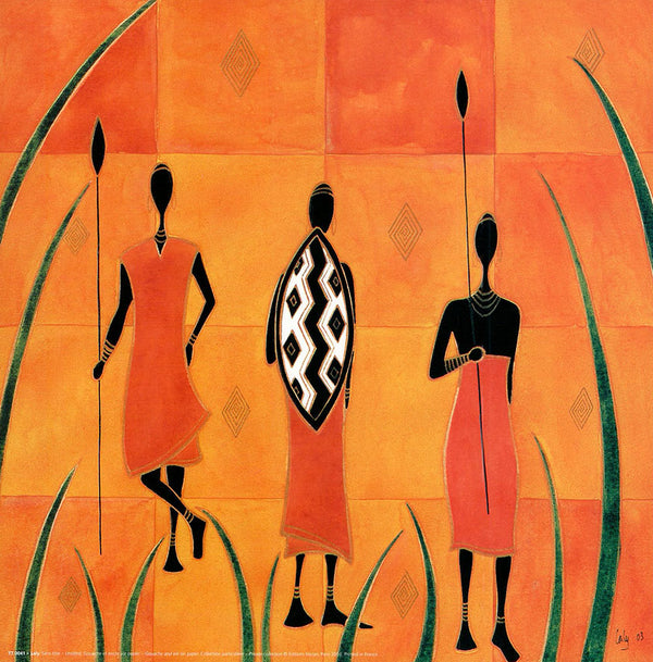 Three African Warriors, 2003 by Laly - 12 X 12 Inches (Art Print)