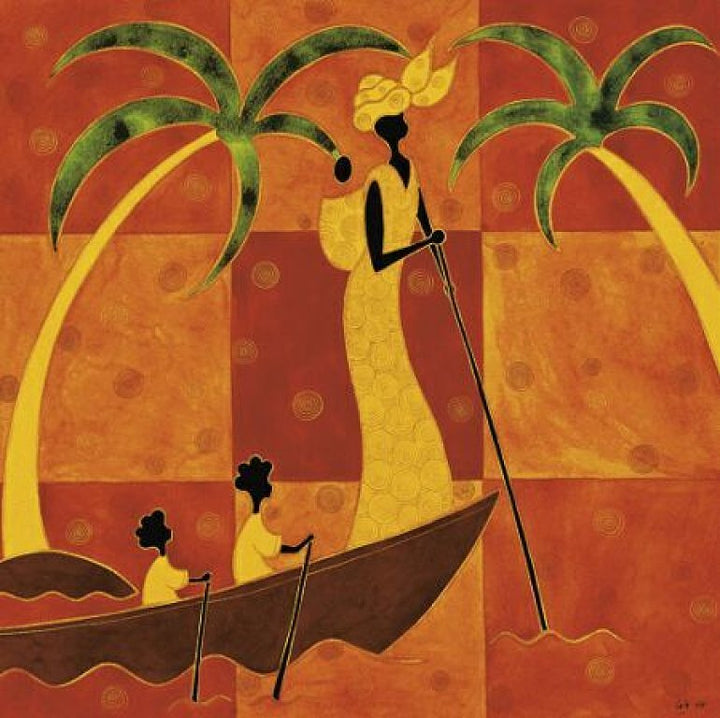 Family on a Boat by Laly - 12 X 12 Inches (Art Print)