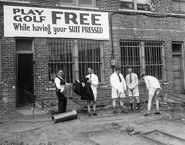 Play Golf Free While Having Your Suit Pressed, 1930 - 22 X 28 Inches (Art Print)