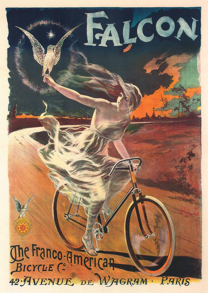 French Bicycle Poster - "Falcon Bicycle" Franco American, 1890 - 20 X 28 Inches (Art Print)