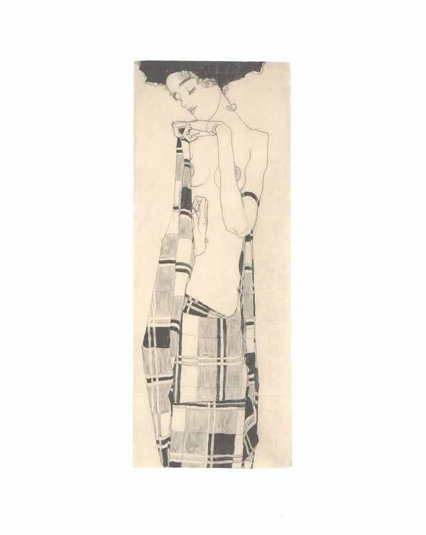 Gerti Schiele in Kariertem Tuch, 1908-09 by Egon Schiele - 16 X 20 Inches (Art Print)