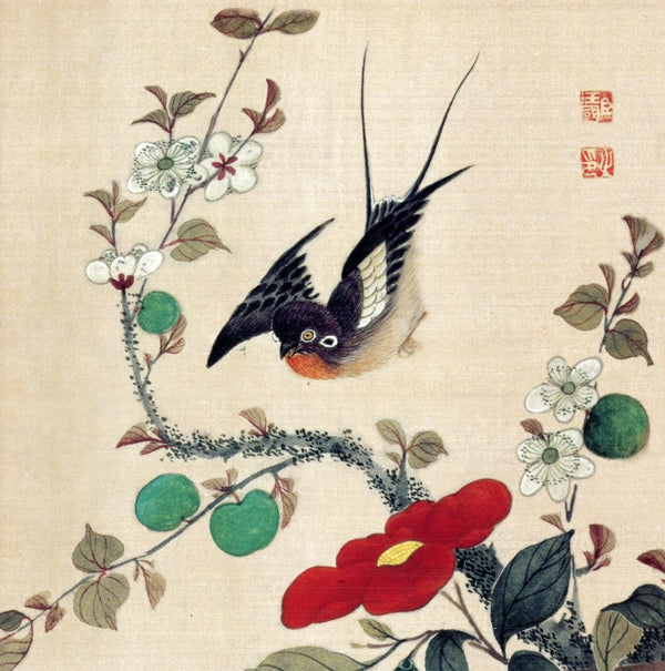 Bird and Fruits by Guochen Wang - 6 X 6 Inches (Greeting Card)