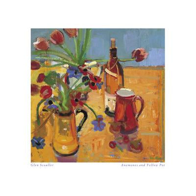Anemones and Yellow Pot by Glen Scouller - 16 X 16 Inches (Art Print)
