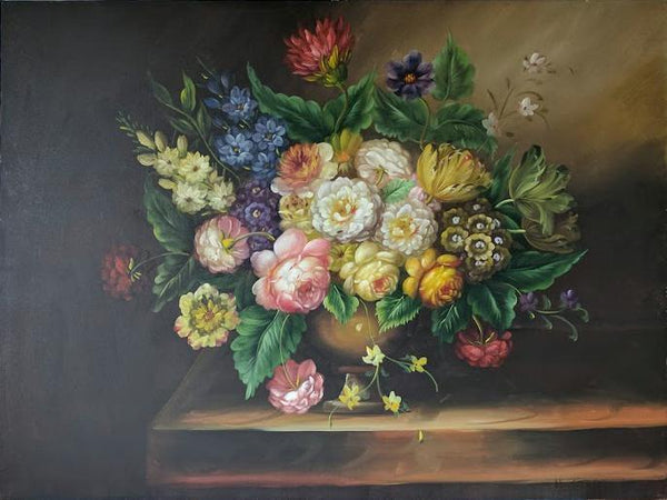 Floral- (Peinture à l’huile sur toile prête à accrocher)