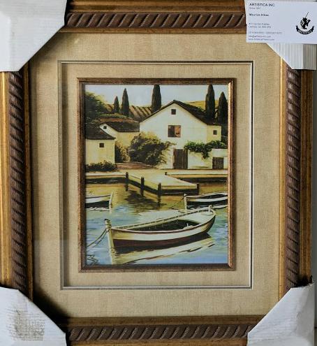 Italian landscape, Boat - (Framed Art Print with Glass Ready to Hang)