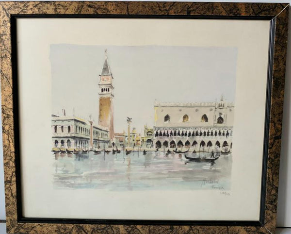 Venezia by Herbelot (Framed Lithograph with Glass Numbered & Signed) 49/108 - 14 X 16" - Fine Art Poster.