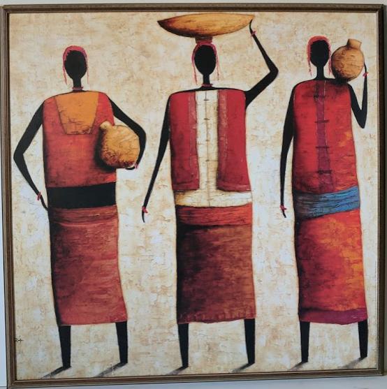 Three African Woman - 28 X 28 Inches (Gold Frame Giclee on Masonite Ready to Hang)