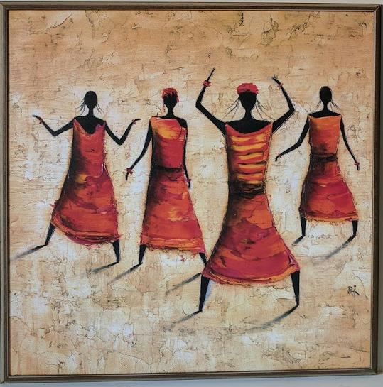 Four African Woman by Michel Rauscher - 28 X 28 Inches (Gold Frame Giclee on Masonite Ready to Hang)