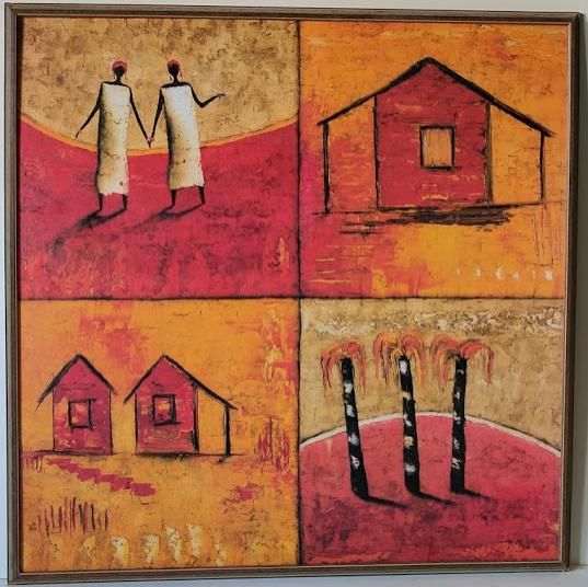 Four Square African by Michel Rauscher - 28 X 28 Inches (Gold Frame Giclee on Masonite Ready to Hang)