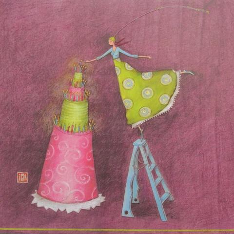 Lighting the Cake by Gaelle Boissonnard - 3 X 3 Inches (Greeting Card)