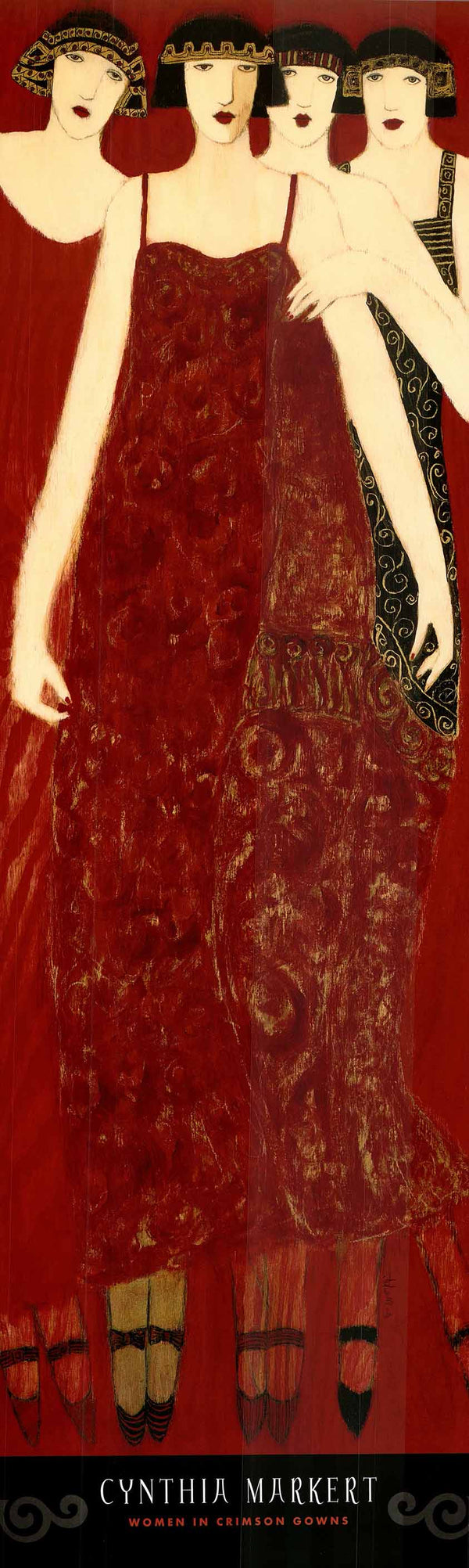 Women in Crimson Gowns by Cynthia Markert - 12 X 39" - Fine Art Poster.