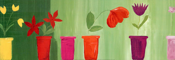 Pots De Fleurs sur Fond Vert by Marcelino Truong - 13 X 38 Inches (Art Print)