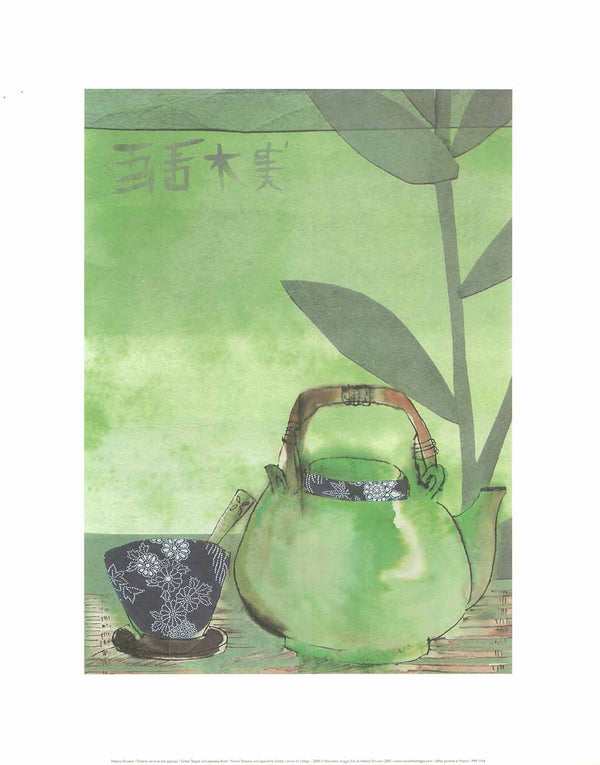 Green Teapot and Japanese Bowl by Hélène Druvert - 16 X 20 Inches (Art Print)