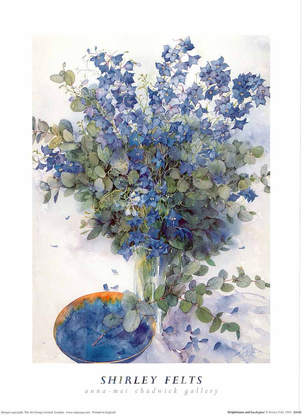 Delphiniums and Eucalyptus by Shirley Felts - 12 X 16 Inches (Art Print)