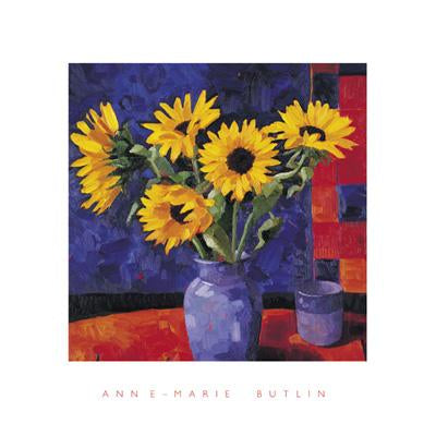 Sunflowers in a Blue Vase by Anne-Marie Butlin - 16 X 16 Inches (Art Print)