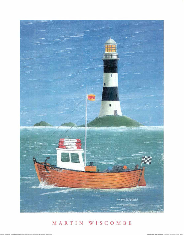 Fishing Boat and Lighthouse by Martin Wiscombe - 16 X 20" - Fine Art Posters.