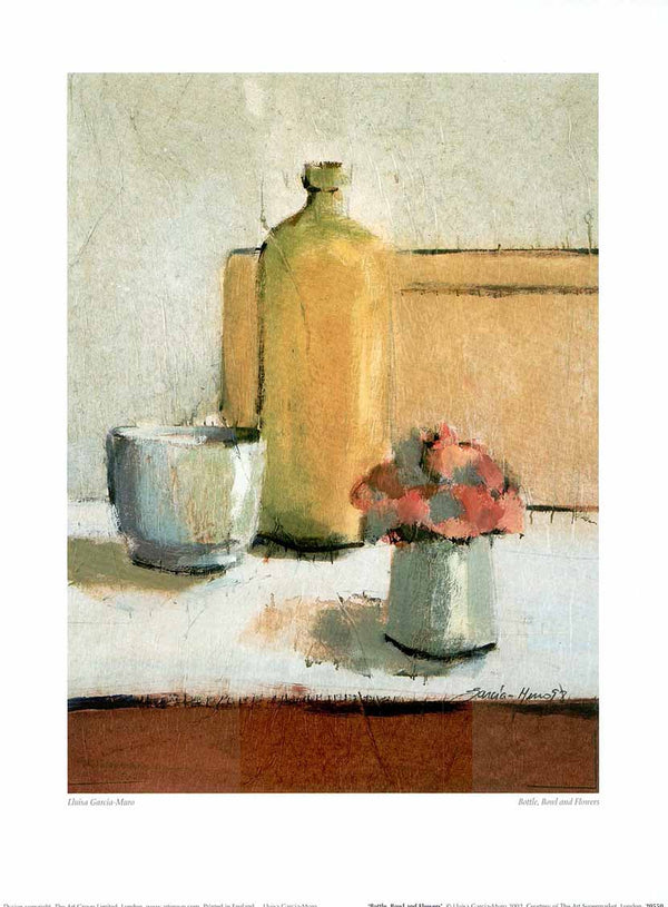 Bottle, Bowl and Flowers by Garcia-Muro - 12 X 16" - Fine Art Posters.