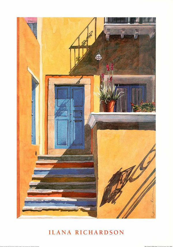 Blue, Orange and Yellow Stairs by Ilana Richardson - 20 X 28 Inches (Art Print)