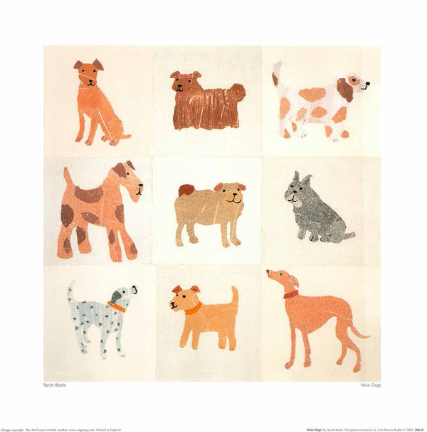 Nine Dogs by Sarah Battle - 16 X 16" - Fine Art Posters.