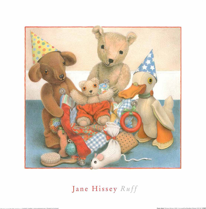 Party Hats' by Jane Hissey  - 16 X 16" - Fine Art Poster.