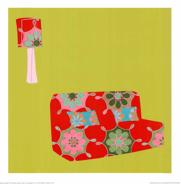 Red Sofa with Red Lamp by Alice Burrows - 18 X 18" - Fine Art Posters.
