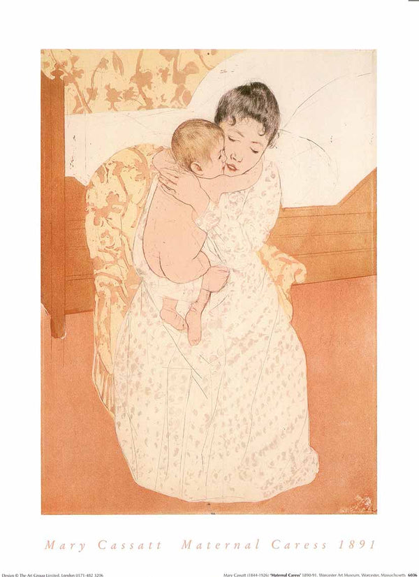 Maternal Caress by Mary Cassatt - 12 X 16 Inches (Art Print)