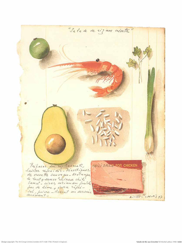 Salade de Riz aux Crevettes de Michel Lablais - 12 X 16" - Affiches d'art.