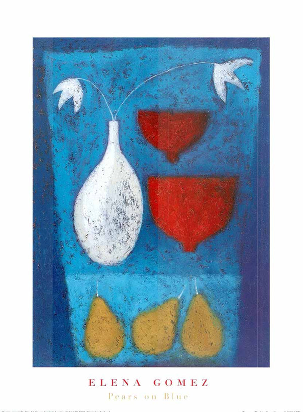 Pears on Blue by Elena Gomez - 12 X 16 Inches (Art Print)