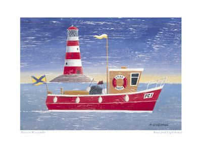 Boat and Lighthouse by Martin Wiscombe - 12 X 16" - Fine Art Posters.