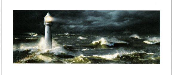 Phare éclairant une mer démontée by Steve Bloom - 10 X 20" - Fine Art Poster.