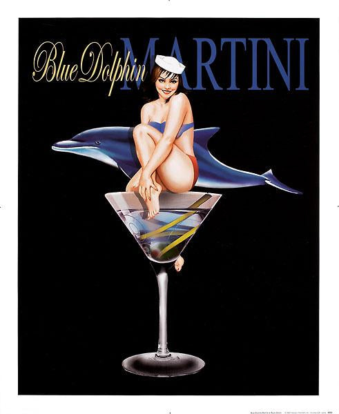 Blue Dolphin Martini by Ralph Burch - 18 X 22" - Fine Art Poster.