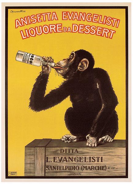 Anisetta Monkey by Carlo Biscaretti - 25 X 34" - Vintage Poster.
