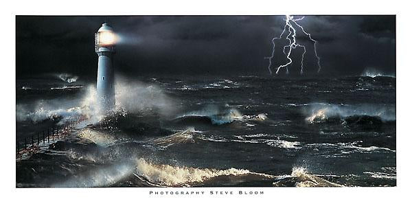 Lightning at the Lighthouse by Steve Bloom - 20 X 40" - Fine Art Poster.