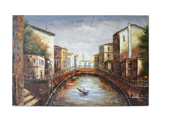 Bateau sous le canal - (Peinture à l'huile sur toile prête à accrocher)