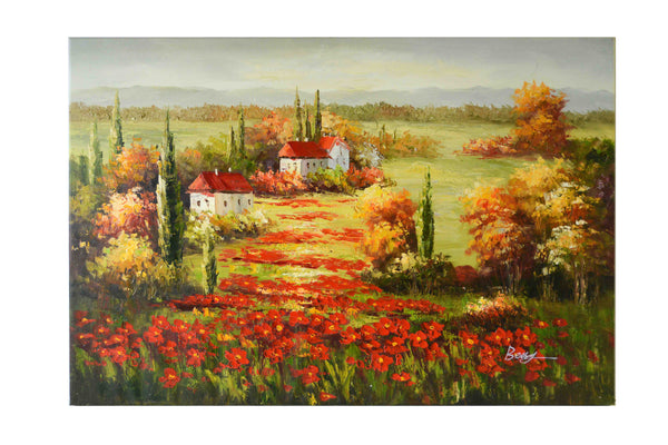 Garden with Red Poppies - (Oil Painting on Canvas-Ready to Hang)