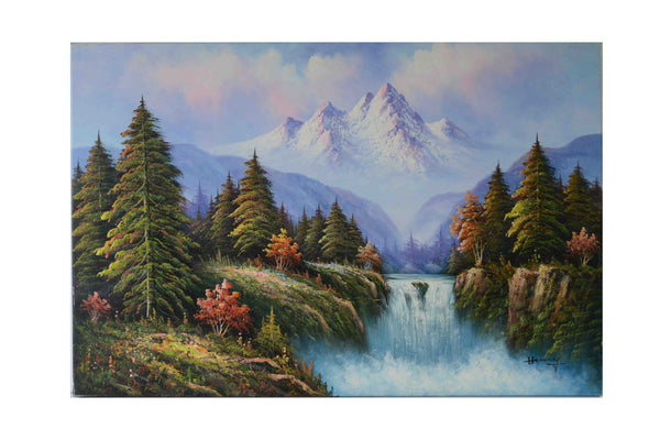 Vue de la montagne - (Peinture à l'huile sur toile prête à accrocher)