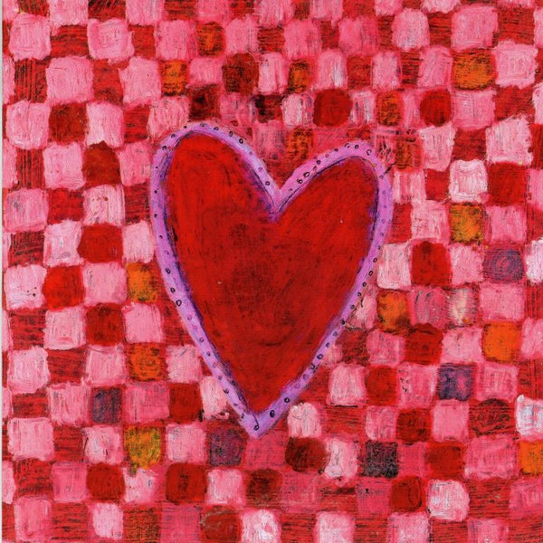 Heart on pink checkerboard by Aurélia Fronty - 6 X 6 Inches (Greeting Card)