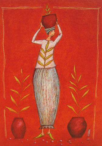 Woman with plant by Gaelle Boissonnard - 5 X 7 Inches (Greeting Card)