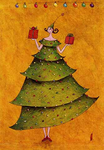 Woman Dress as Christmas Tree by Gaelle Boissonnard - 5 X 7 Inches (Greeting Card)