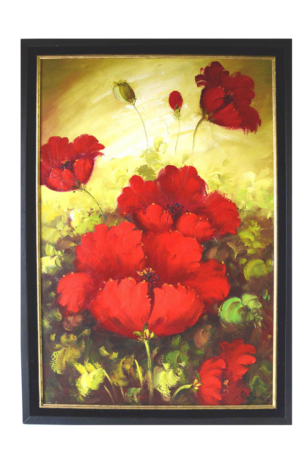 Red Poppies - (Framed Oil Painting on Canvas Ready to Hang)