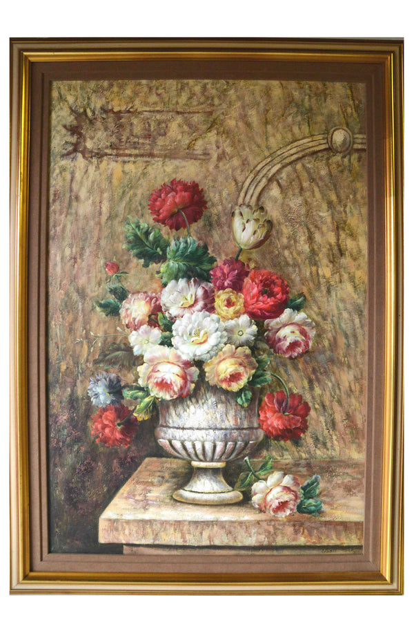 Floral - (Peinture à l'huile encadrée sur toile prête à accrocher)