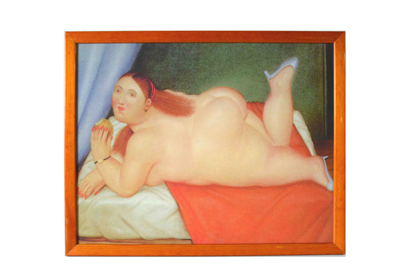 Colombian Woman Eating an Apple by Fernando Botero - 17 X 22 Inches (Framed Giclee Canvas Ready to Hang)